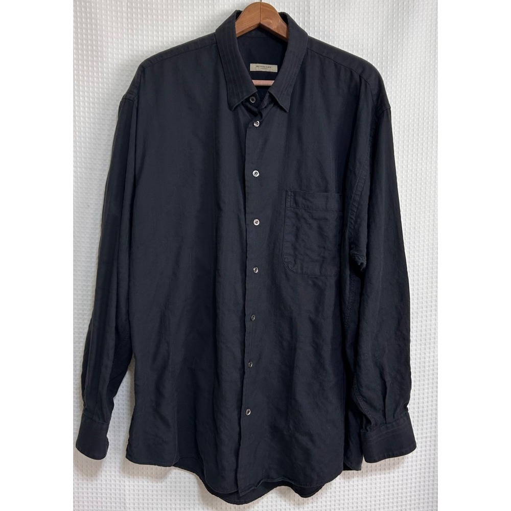 Burberry London Shirt Mens size XL Black Textured Button Up Casual